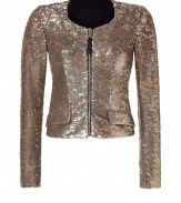 Channel your inner pop star in this untra-luxe sequin jacket from D&G Dolce & Gabbana - Round neck, long sleeves, cropped, tailored fit, front exposed zip closure, waist flap pockets, all-over sequin embellishment - Pair with a tie-neck blouse and a pencil skirt or high-waisted skinnies and sky-high heels