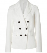 Bring high style to your look with this chic double-breasted blazer from Closed - Wide notched lapels, double-breasted with contrasting buttons, flap pockets, slim fit - Style with cropped trousers, a patterned blouse, and classic pumps