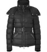 With a feminine silhouette, this luxe quilted jacket from Belstaff will be a season-to-season favorite for years to come - Stand collar, hood with snaps and toggle, front zip closure, , belted waist, zip pockets and cuffs, slim fit - Pair with slim trousers, a blouse, and ankle booties