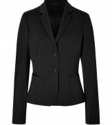 Your workweek style just got more chic with this stretch wool blazer from Jil Sander Navy - Notched lapels, two-button closure, patch pockets, slim fit - Style with slim jeans, a button down blouse, and wedge heels