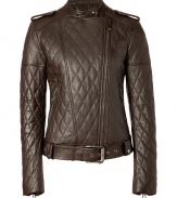 A luxe iteration of the classic biker jacket, this quilted version from Belstaff is a must-have new season favorite - Stand collar, epaulets, asymmetric front zip closure, long sleeves with zip cuffs, belted waist, all-over quilting and seaming - Wear with an elevated jeans-and-tee ensemble or a casual cocktail look