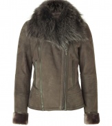 With tough-meets-chic edgy details, this suede and fur coat from Roberto Cavalli will elevate any ensemble - Large fur collar, long sleeves with stitched panels and fur cuffs, asymmetric zip closure, leather piping, stitched panels, slim fit - Wear with skinny jeans and heels or a sleek cocktail look