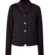 Add easy elegance to your new season staples with this chic wool-blend coat from Steffen Schraut - Spread collar, long sleeves, epaulets, front button placket, flap pockets, slim fit, cropped - Wear with slim trousers, a silk blouse, and platform heels