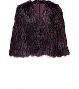 Channel rock n roll-inspired style in this cropped shaggy faux fur jacket from Anna Sui - V-neck, three-quarter sleeves, cropped silhouette, bolero style, all-over shaggy faux fur - Pair with a boho-inspired ensemble or a cocktail dress