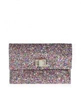 Pack a seriously stylish punch with this glitter-covered clutch from cult-favorite accessory designer Anya Hindmarch - Classic rectangle shape, front 14kt gold-plated twist-lock closure, allover glitter embellishment - Style with a sleek cocktail frock or a flirty club-ready look