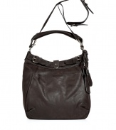 Finish your look on a downtown-cool note with Vanessa BrunoS effortlessly chic leather hobo, complete with a cross-body shoulder strap for busy days - Top zip, snapped front and back pockets, belted top, luggage tag and key ring, removable buckled shoulder strap, inside zippered back wall pocket, key clip, two front wall slot pockets - Perfect for work or city excursions