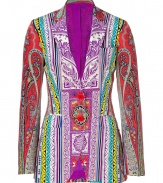 This ethnic-inspired Etro jacket offers bold hues and vibrant style - Notched collar, two-button closure, two flap pockets at waist, slim fit, all-over pattern, long fit - Pair with wide-leg trousers and a blouse for workweek attire or style with a sheath dress and heels for early evening cocktails