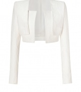 Off-white cropped jacket in a cotton-poly blend - Long, slim sleeves with small, contrasting buttons, wide square neckline and structured shoulders - White-on-white textured detail - Perfect jacket to top favorite evening wear on cool nights in style