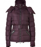 Stay warm in high style with this ultra-luxe down jacket from Belstaff - Stand collar, hood with snaps and toggle, front zip closure, belted waist, zip pockets and cuffs - Style with skinny jeans and over-the-knee boots