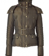 Cozy yet ultra-chic, this quilted coat from Belstaff is the ultimate outfit topper - Stand collar, hood with snaps and toggle, front zip closure, quilting at shoulders and on sleeves, belted waist, zip pockets and cuffs, flap hip pockets - Pair with slim trousers, a blouse, and ankle booties