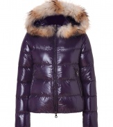 Stay warm while maintaining your impeccable style in this lightweight yet luxe down jacket from Duvetica - Fur-lined hood, front two-way zip closure, long sleeves, zip pockets, quilted - Wear with an elevated jeans-and-tee ensemble and shearling lined boots