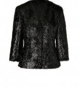 Luxurious jacket in a shining wool blend - Fitted silhouette designed in a short cut with 3/4-length sleeves and v-neck - Glamourous upgrade for simple evening outfits - Try with a cocktail dress, skirts or leather pants on your next night out