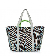 Tote around your daily essentials with this fashionable carryall from Diane von Furstenberg -Classic tote style, dual leather carrying handles, two large inside pockets, all-over neon zebra print - Perfect for daily use, work, or off-duty cool