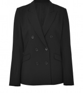 Update your office favorites with this ultra-chic double-breasted blazer from Theory - Wide notched lapels, double-breasted, front button placket, long sleeves, flap pockets at waist, slim fit - Style with sleek trousers, skinny jeans, or a pencil skirt