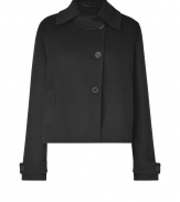 Channel the trend-right proportions of the new season in this boxy wool-and-cashmere-blend jacket from Jil Sander - Spread collar, long sleeves with belted cuffs, front button placket, slit pockets, boxy A-lien silhouette - Wear with high-waisted trousers, a cashmere pullover, and ankle booties