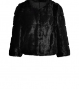 Tap into one of the seasons hottest tactile trends in animal-friendly style with DKNYs black faux fur jacket  - Shorter, slightly boxier cut - Open style, with long sleeves and round neck - Polished and ultra-chic, perfect for parties and evenings out - Pair with a cocktail dress and pumps, or with leather pants and ankle booties