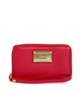 Add a shock of color to your accessories wardrobe with Marc by Marc Jacobs textured leather zip-around wallet - Front logo plaque, inside credit card slots - Cool enough to carry as a micro clutch