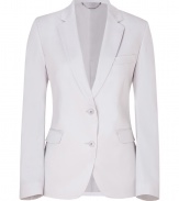 Stylish blazer in fine, ecru cotton and nylon blend - Supremely comfortable, thanks to a touch of stretch - Fitted, slightly longer cut creates a feminine, elegant silhouette - Small collar and slim lapels, two-button closure - The details we love: two flattering, fabric darts at back, the single black button at either cuff - A timeless basic, classically polished and cool - Style with a pencil skirt or skinny jeans and ankle booties