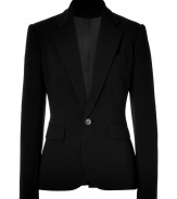 With a classic silhouette and a chic tailored fit this Ralph Lauren wool blazer is a must-have for any wardrobe - Notched lapel, single button front closure, single chest pocket, two flap pockets, button-detailed cuffs, back vent - Style with skinny jeans and heels for day or tuxedo-style trousers and platform for night