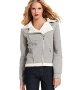 Casual looks extra cool in this moto-inspired jacket from MICHAEL Michael Kors, featuring a plush sherpa-style lining.