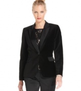 The menswear-inspired tuxedo jacket gets a luxe update from Tahari by ASL, complete with sumptuous velvet fabric.