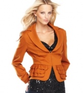 What enhances INC's pretty peplum jacket? Rows of ruffles for even more feminine flair!