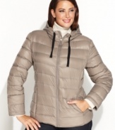 Calvin Klein's quilted puffer keeps you warm without the weight! The plus size jacket features an airy down fill and is easily packable in its matching sack.