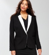 Infuse your outfit with a bit of menswear-inspired style with this tailored plus size blazer from INC, featuring a striking contrasting lapel.