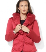 Laurel Ralph Lauren's lustrous quilted satin coat is finished with a dramatic shawl collar for added glamour.