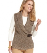 Charter Club's cozy shawl-collar vest features allover marled knit for a classic look.