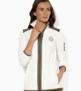 Lauren Ralph Lauren's stretch cotton jacket emblazoned with the Lauren Active crest features an adjustable waist and cuffs for a sporty yet figure-flattering silhouette.