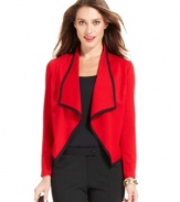 A mix between a blazer and a softly draped cardigan, NY Collection successfully combines the best of both worlds with this chic, contrast-trim topper.