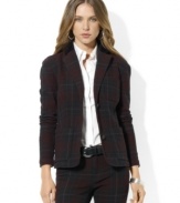 Lauren Jeans Co.'s soft corduroy stand collar and plaid cotton construction evoke the rustic feel of the countryside, while a feminine fit and embellished crest buttons refine this must-have blazer.