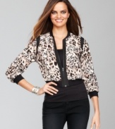 Immediately up the wow! factor of your wardrobe with INC's animal-print bomber jacket. A sexy surprise awaits -- a sheer inset in the back.