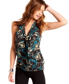 Uptown equestrian-inspired chic meets downtown edge: rev up your fall wardrobe with BCX's status-print top!