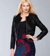 INC's petite faux leather jacket is stylishly tiered and cropped -- perfect for pairing with a multitude of outfits!