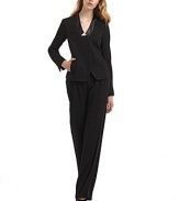 THE LOOKSatin banded collarLightly padded shouldersConcealed front button closureLong sleeves with concealed button cuffsTwo front welt pocketsPrincess seamsBack ventTHE FITAbout 24 from shoulder to hemTHE MATERIALBody: 65% triacetate/35% polyamideTrim: polyesterSilk linedCARE & ORIGINDry cleanMade in USA