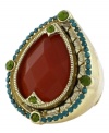 Look regal this season. Jessica Simpson's stunning Moroccan Shine ring features exotic gem stones and intricate detail. Crafted in gold tone mixed metal. Ring stretches to fit finger.