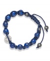 Spiritual-inspired bracelets are all the rage this season! Snap up this hot style from Ali Khan featuring semi-precious lapis beads and pave glass fireballs on a trendy blue cord. Bracelet adjusts to fit the wrist. Approximate diameter: 2 inches. Approximate length: 12-1/4 inches.