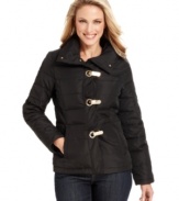 Snuggle into Charter Club's cozy puffer jacket, complete with goldtone hardware for a chic take on cold-weather style.