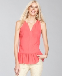 Try out the silhouette of the season -- the peplum -- with INC's sleeveless top. A charming addition to any wardrobe.