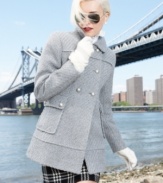 Ladylike tweed and fun, fanciful details update Jessica Simpson's pea coat. The flared silhouette gives this classic silhouette a feminine twist!