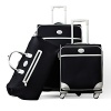 Duffel bag with four multi-direction wheels makes for easy travel. Features two handles; one front zipper compartment.