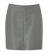 Rock n roll style gets a sophisticated makeover with this sleek grey leather mini-skirt from Cacharel - Mini-length, front seam with tonal stitching, concealed back zip closure - Wear with an oversized blouse, ribbed tights, and high-heel booties