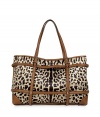 Carry your essential items in style with this ultra-luxe leather and animal print tote from Valentino - Classic carryall shape, two adjustable shoulder straps, animal print nylon front, leather detailed back and trim, embossed leather logo detail - Perfect for everyday use or for stylish traveling