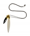 Add a fierce modern finish to your contemporary look with Alexis Bittars double pendant colorblock necklace - Lobster-claw closure, gold-toned setting with graphite and ivory double pendant - Longer length - Wear with everything from tees and blazers to cocktail dresses and fur coats