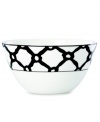 Designer kate spade takes basic black and white in a bold new direction with St. Kitts Exeter Road dinnerware. The dishes have a chainlink pattern that crisscrosses this bone china cereal bowl for striking everyday style.