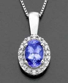 Delightful dazzle for every day. This pretty necklace features oval-cut tanzanite (1/2 ct. t.w.) and round-cut diamond accents set in 14k white gold. Approximate length: 18 inches. Approximate drop: 1/2 inch.