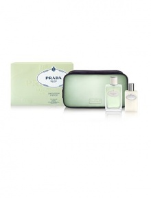 Prada Infusion d'Iris, a floral citrus fragrance, balances the clean fresh scent of the Iris Pallida with the subtlety of mandarin creating a dreamlike experience for the senses. Set includes: Eau de parfum spray, 3.4 oz.; Hydrating Body Lotion, 3.4 oz.; and a green signature Prada Parfums cosmetic pouch. 