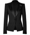 With its immaculate tailoring and incredible attention to detail, Viktor & Rolfs ruffled lapel blazer puts a sartorial spin on this essential style - Satin shawl collar with ruffled peaked lapel, long sleeves, satin buttoned cuffs, structured shoulders, front slit pockets, single buttoned front - Sharply tailored fit - Wear over a sheath dress with heels and a statement leather satchel